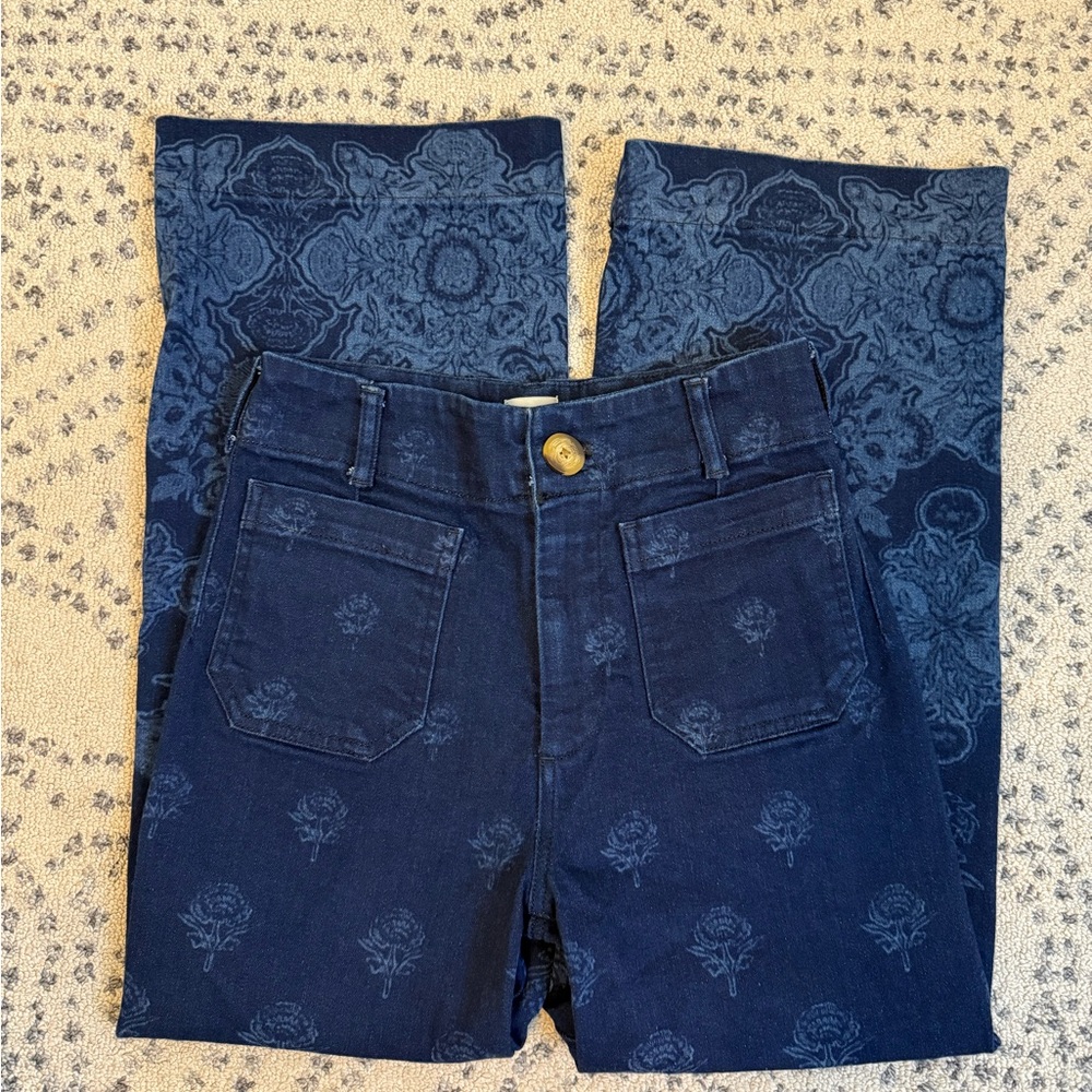Anthropologie Maeve Colette wide leg Floral Cropped Jeans - Picture 2 of 10